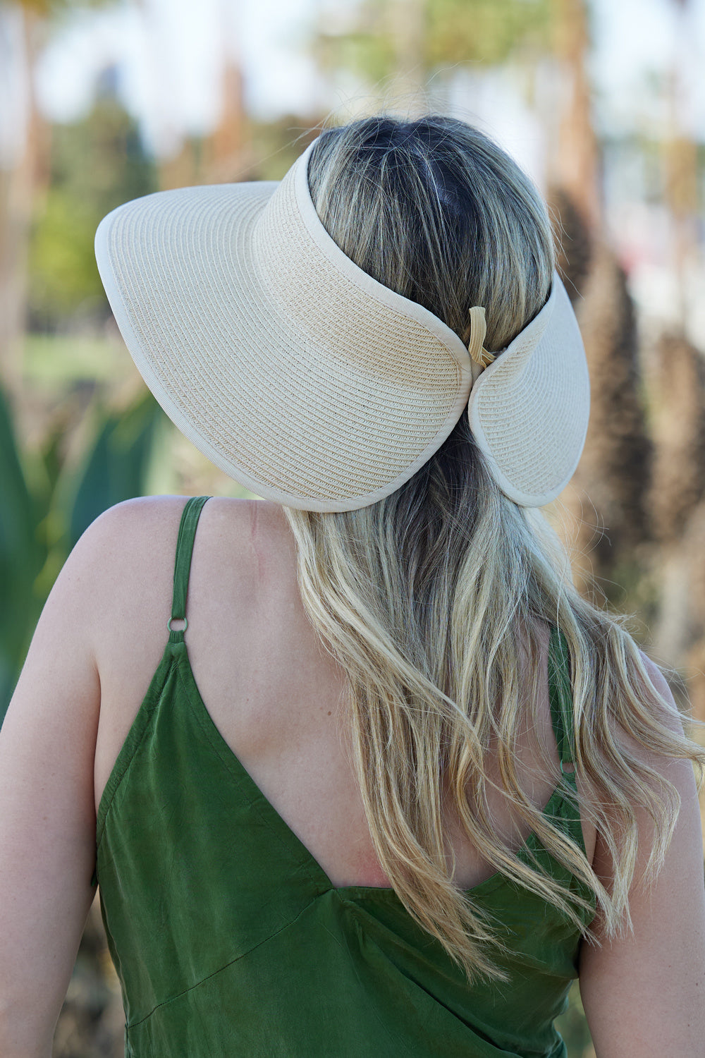Striped Straw Polyester Visor Hat Doba